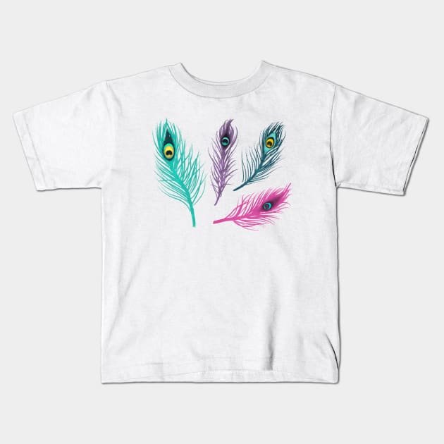 Peacock Feather Kids T-Shirt by Mako Design 